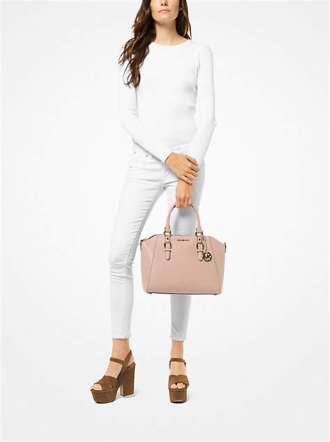 michael kors gold ciara tote bag|Ciara Large Saffiano Leather Satchel .